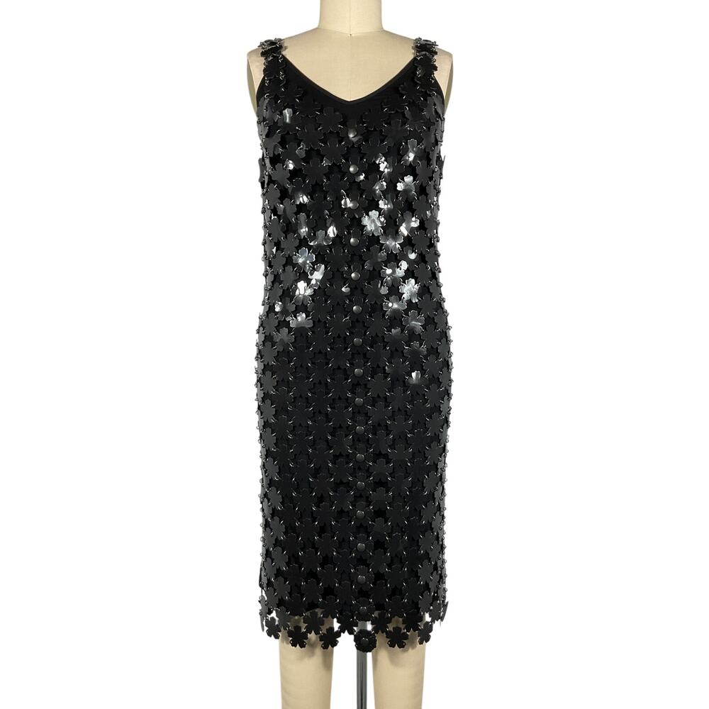 Paco Rabanne Embellished Black Flower Chainmail Dress Size EU 34 / US 2 - Picture 2 of 6